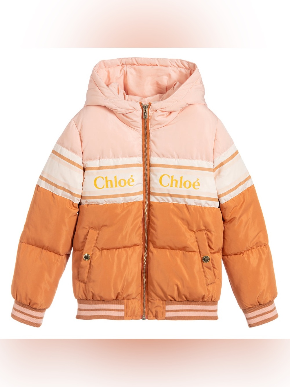 CHANEL Pink and Orange Colorblock Hooded Puffer Jacket